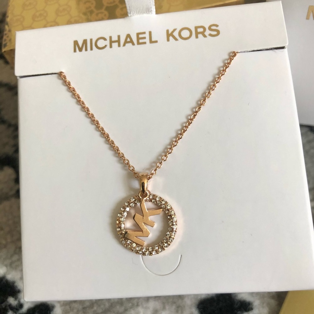 Michael Kors Crystal MK Logo Pendent Necklaces - Picture 2 of 4